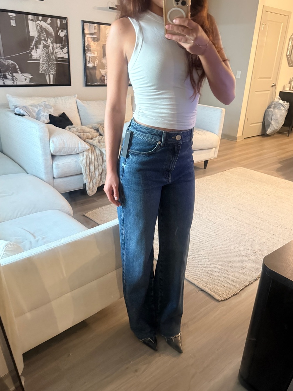 Gianni Bini Dark Blue High-Rise Wide-Leg Jeans